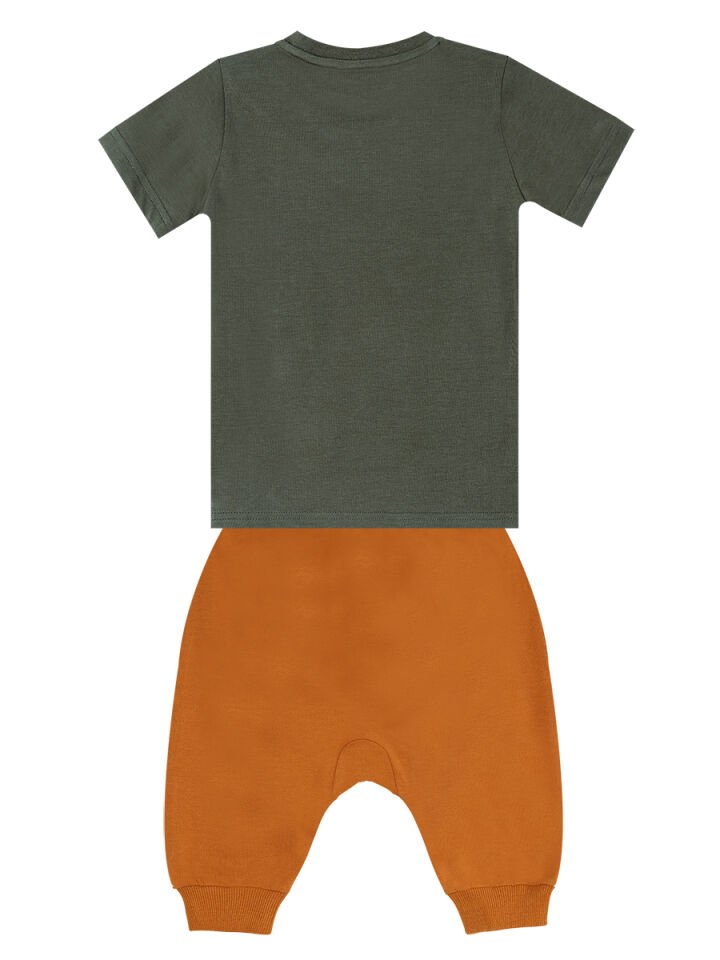 Küçük Kaplan Erkek Çocuk T-shirt Kapri Şort Takım 2 Y - Yeşil, Hardal