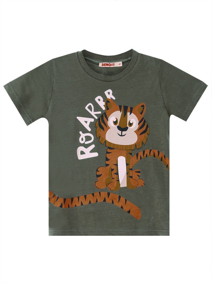 Küçük Kaplan Erkek Çocuk T-shirt Kapri Şort Takım 2 Y - Yeşil, Hardal