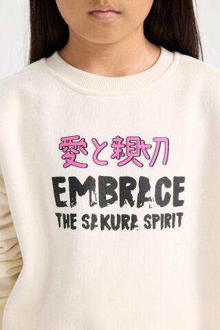 Kız Çocuk 2'li Takım Baskılı Kalın Sweatshirt Üst Beli Lastikli Jogger Eşofman Altı