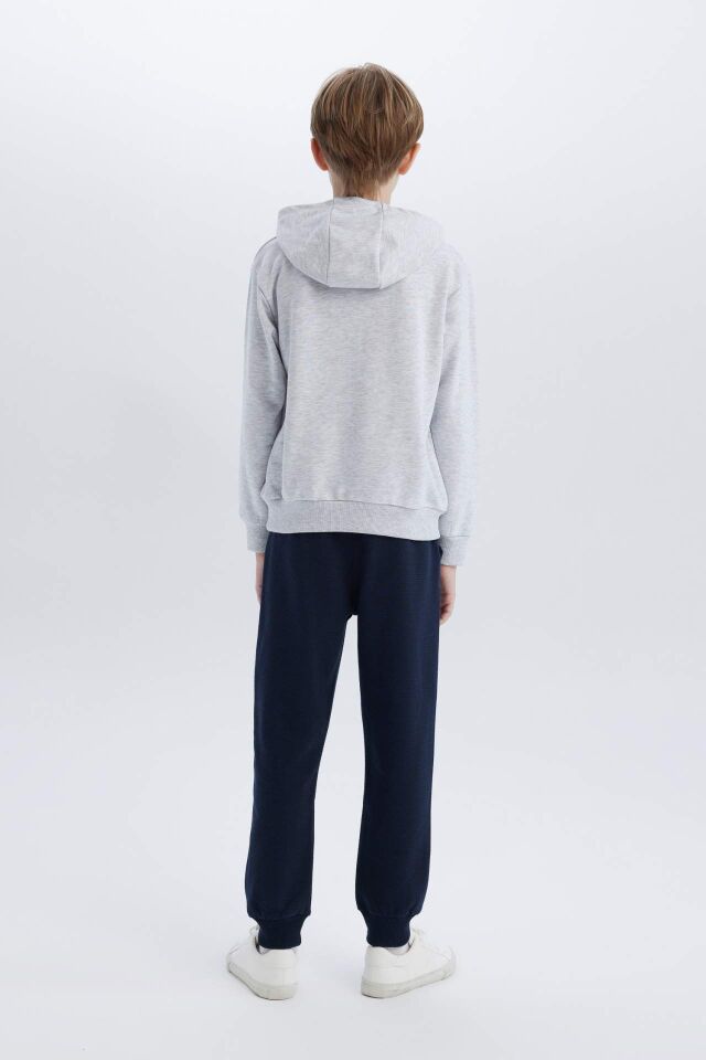Erkek Çocuk 2'li Takım Kapüşonlu Baskılı Sweatshirt Beli Lastikli Eşofman Altı