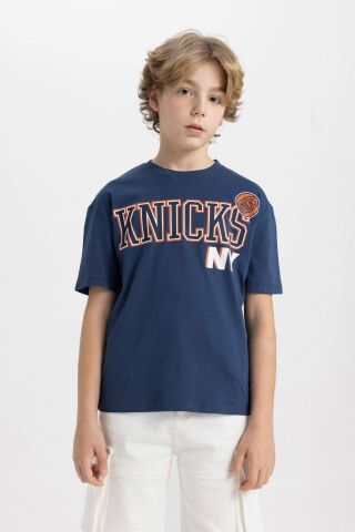 Erkek Çocuk NBA New York Knicks Oversize Geniş Kalıp Bisiklet Yaka Kısa Kollu Tişört