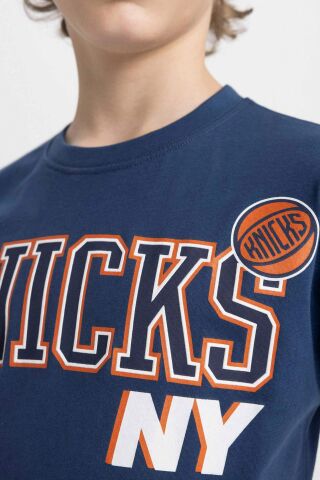 Erkek Çocuk NBA New York Knicks Oversize Geniş Kalıp Bisiklet Yaka Kısa Kollu Tişört