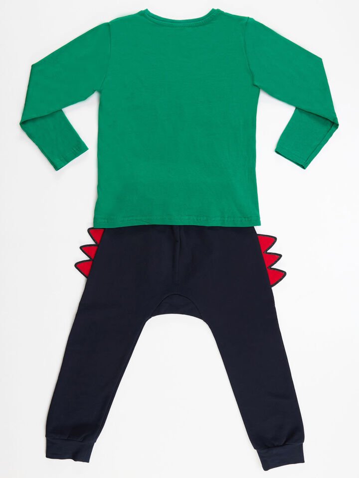 Gözlüklü Dino Erkek Çocuk T-shirt Pantolon Takım 3 Y - Lacivert, Yeşil
