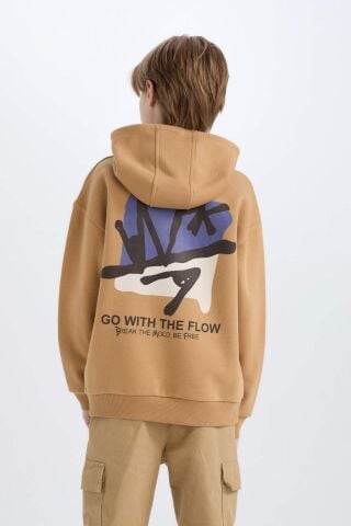 Erkek Çocuk Oversize Geniş Kalıp Kapüşonlu Sırt Baskılı Sweatshirt
