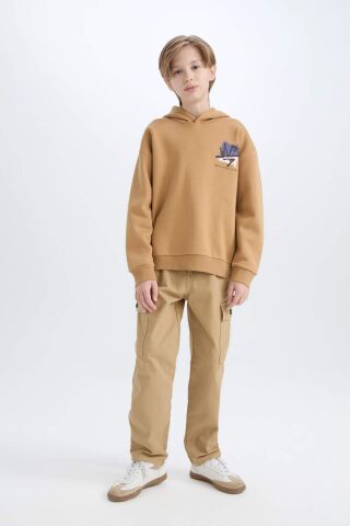 Erkek Çocuk Oversize Geniş Kalıp Kapüşonlu Sırt Baskılı Sweatshirt