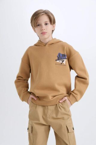 Erkek Çocuk Oversize Geniş Kalıp Kapüşonlu Sırt Baskılı Sweatshirt