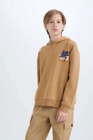 Erkek Çocuk Oversize Geniş Kalıp Kapüşonlu Sırt Baskılı Sweatshirt