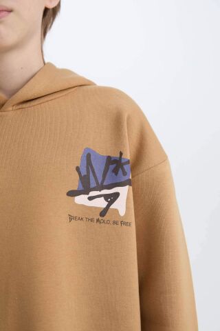 Erkek Çocuk Oversize Geniş Kalıp Kapüşonlu Sırt Baskılı Sweatshirt
