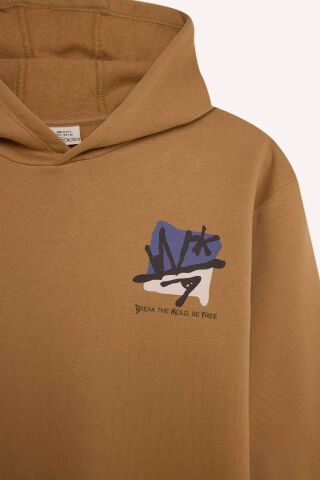 Erkek Çocuk Oversize Geniş Kalıp Kapüşonlu Sırt Baskılı Sweatshirt