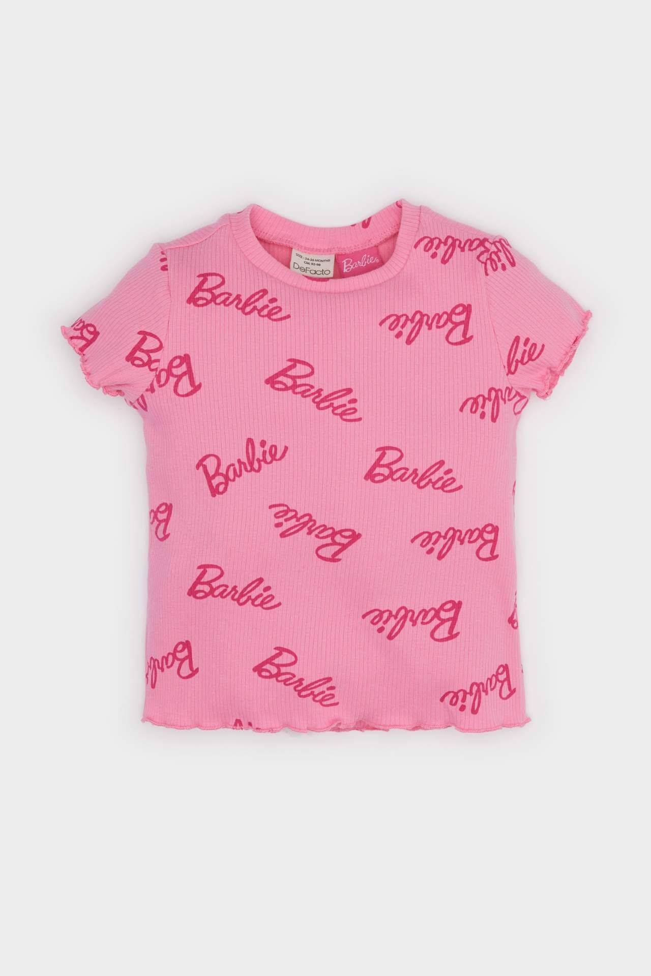 Kız Bebek Barbie Bisiklet Yaka Fitilli Kaşkorse Kısa Kollu Tişört