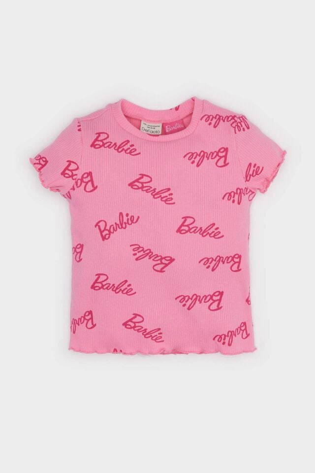 Kız Bebek Barbie Bisiklet Yaka Fitilli Kaşkorse Kısa Kollu Tişört