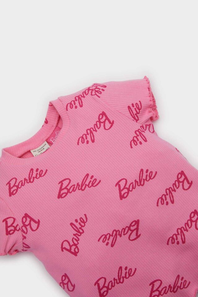 Kız Bebek Barbie Bisiklet Yaka Fitilli Kaşkorse Kısa Kollu Tişört