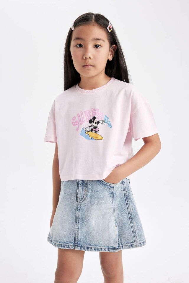 Kız Çocuk Disney Mickey & Minnie Bisiklet Yaka Kısa Kollu Tişört
