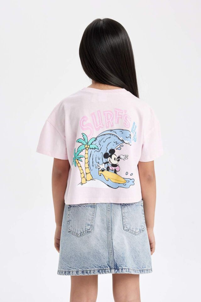 Kız Çocuk Disney Mickey & Minnie Bisiklet Yaka Kısa Kollu Tişört