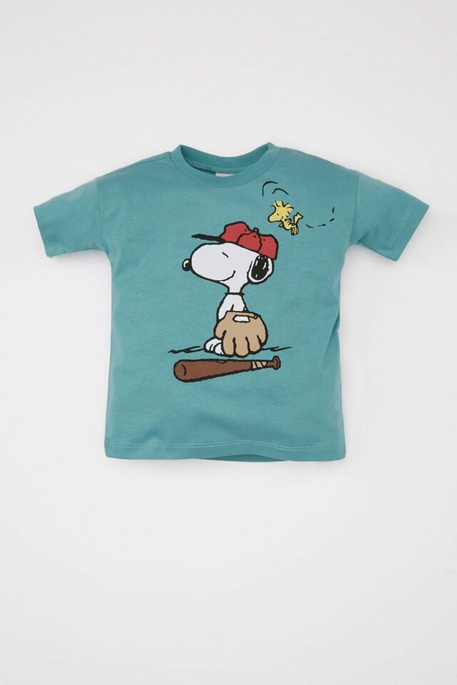 Erkek Bebek Snoopy Bisiklet Yaka Kısa Kollu Tişört