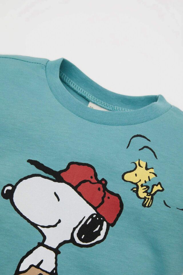 Erkek Bebek Snoopy Bisiklet Yaka Kısa Kollu Tişört