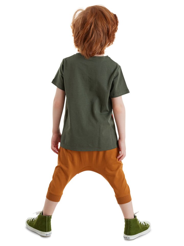 Küçük Kaplan Erkek Çocuk T-shirt Kapri Şort Takım 7 Y - Yeşil, Hardal