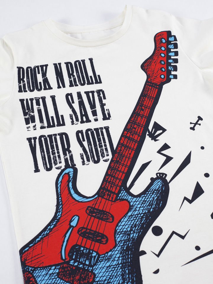 Rock Soul Erkek Çocuk T-shirt Kapri Şort Takım 4 Y - Ekru Siyah