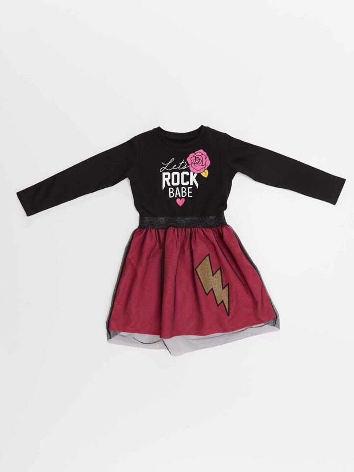 Rock Babe Kız Çocuk Tüllü Elbise 10 Y - Pembe, Siyah