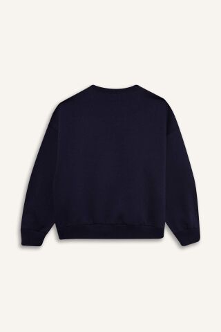 Kız Çocuk Relax Fit Bisiklet Yaka Baskılı Sweatshirt