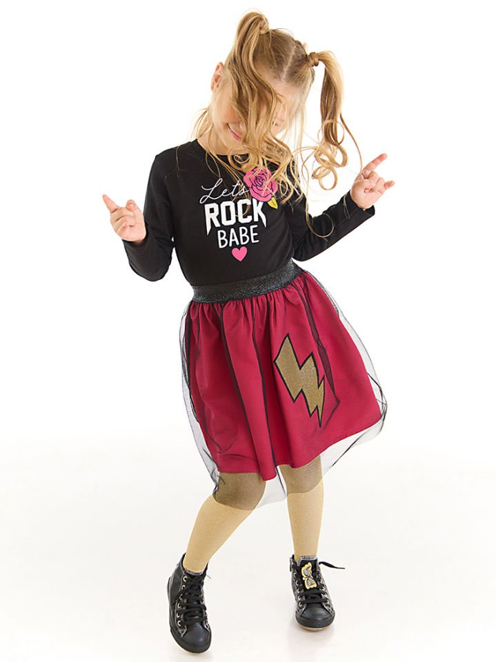 Rock Babe Kız Çocuk Tüllü Elbise 5 Y - Pembe, Siyah