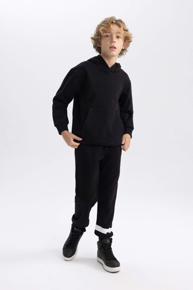 Erkek Çocuk Basic Düz Kapüşonlu Sweatshirt