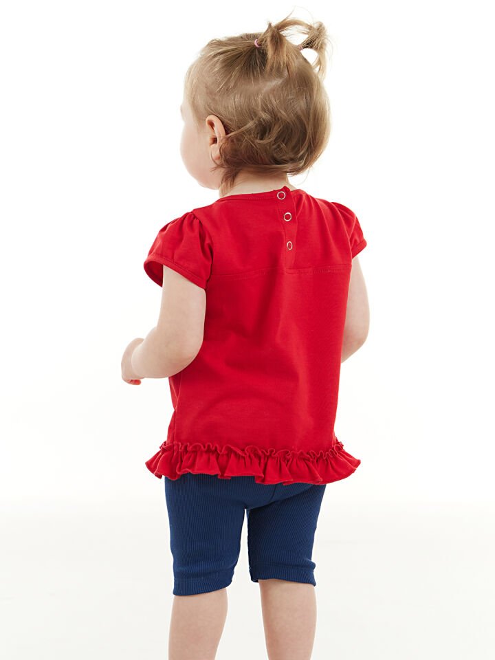 Kırmızı Tilki Kız Bebek Tunik Tayt Takım 6-12M - Kırmızı, Lacivert