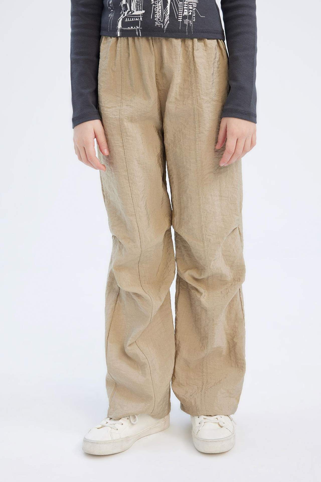 Kız Çocuk Beli Lastikli Düz Paça Paraşüt Pantolon