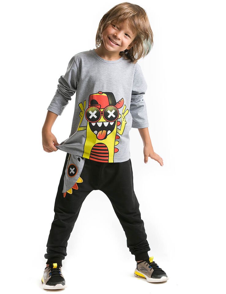 Cross Monster Erkek Çocuk T-shirt Pantolon Takım 8 Y - Gri Siyah