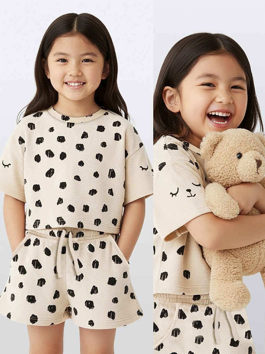 Leopar Kız Çocuk Havlu Şort T-shirt Takım
