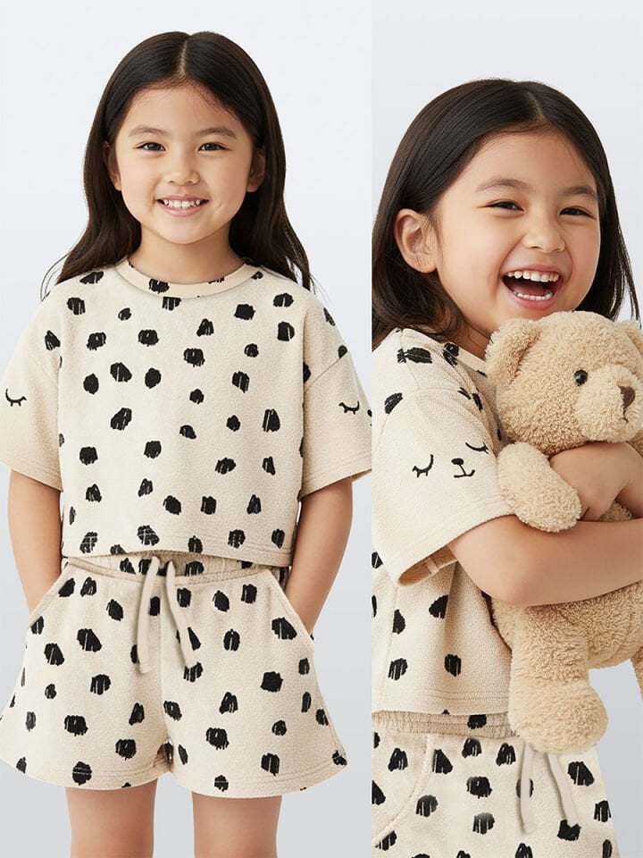 Leopar Kız Çocuk Havlu Şort T-shirt Takım