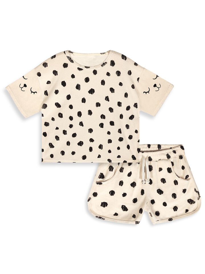 Leopar Kız Çocuk Havlu Şort T-shirt Takım