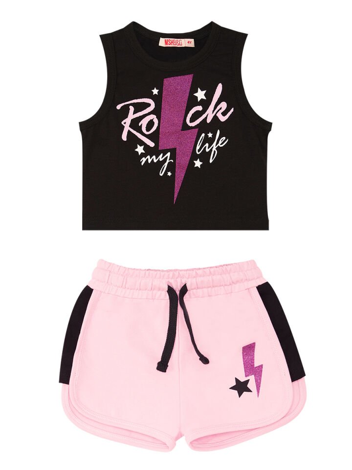 Rock Life Kız Çocuk Crop Top Şort Takım 4 Y - Pembe, Siyah