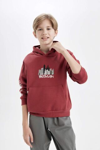 Erkek Çocuk Baskılı Kapüşonlu Kanguru Cepli Sweatshirt