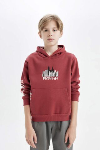 Erkek Çocuk Baskılı Kapüşonlu Kanguru Cepli Sweatshirt