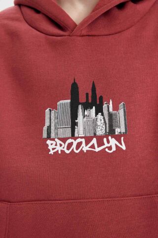 Erkek Çocuk Baskılı Kapüşonlu Kanguru Cepli Sweatshirt