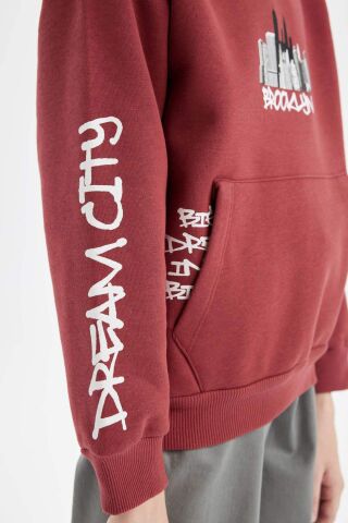 Erkek Çocuk Baskılı Kapüşonlu Kanguru Cepli Sweatshirt