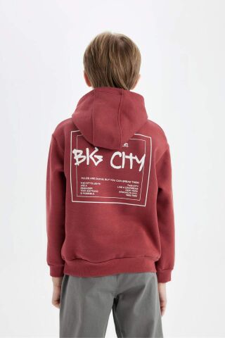 Erkek Çocuk Baskılı Kapüşonlu Kanguru Cepli Sweatshirt