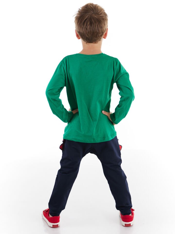 Gözlüklü Dino Erkek Çocuk T-shirt Pantolon Takım 8 Y - Lacivert, Yeşil