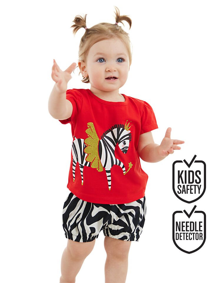 Balerin Zebra Kız Bebek T-Shirt Poplin Şort Takım 12-18 M