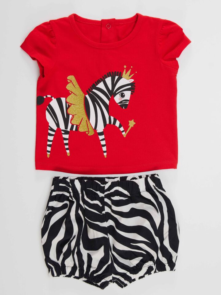 Balerin Zebra Kız Bebek T-Shirt Poplin Şort Takım 12-18 M