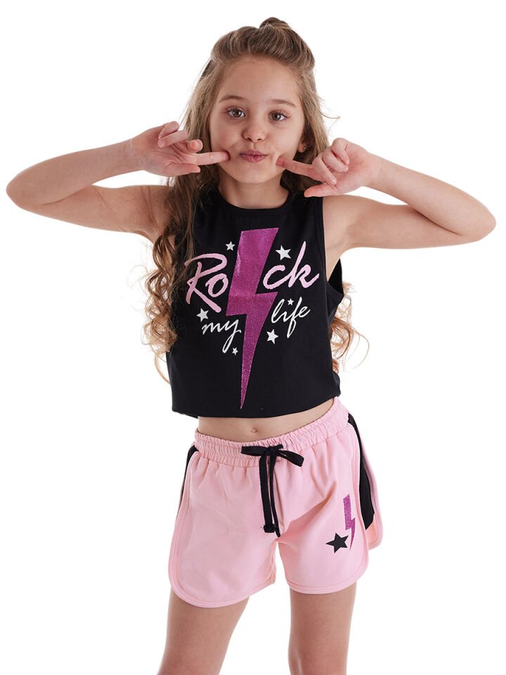 Rock Life Kız Çocuk Crop Top Şort Takım 6 Y - Pembe, Siyah
