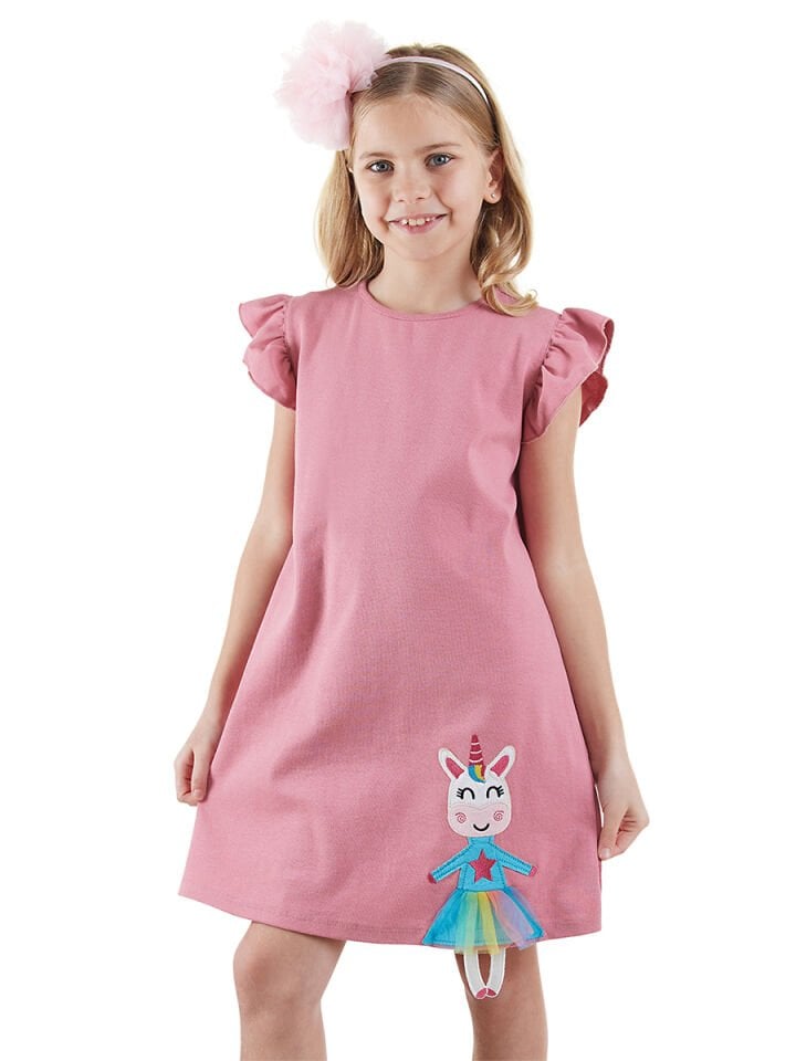 Lilycorn Kız Çocuk Pembe Yazlık Elbise