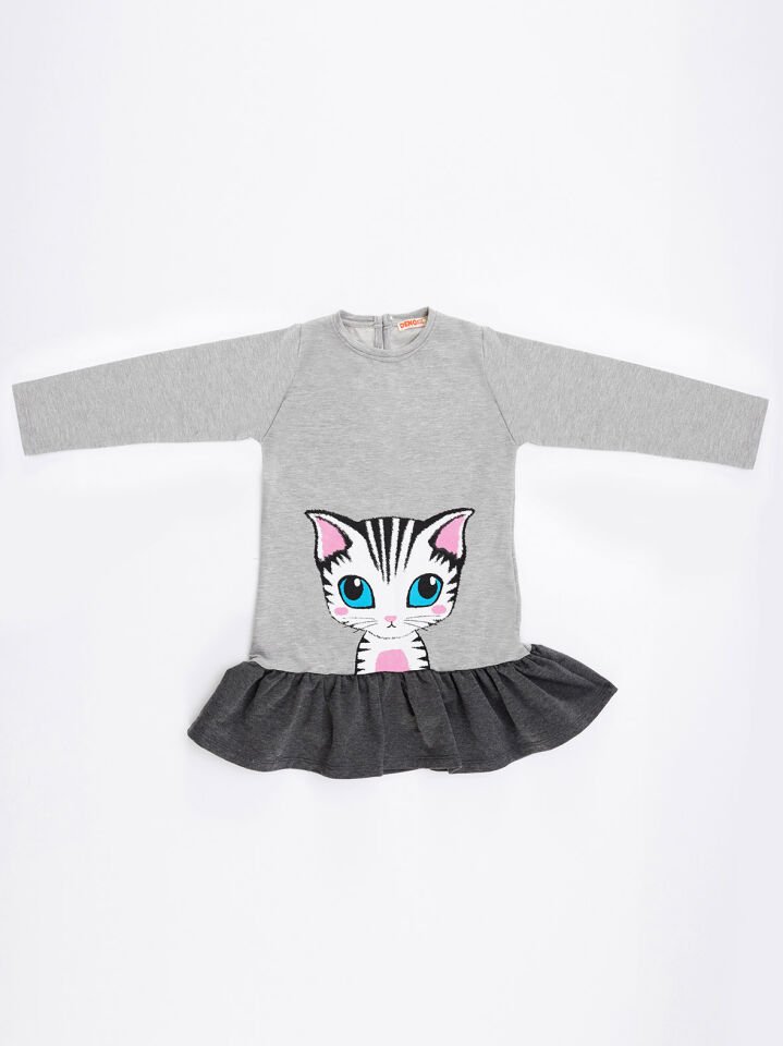 Lady Cat Kız Çocuk Elbise 4 Y - Gri