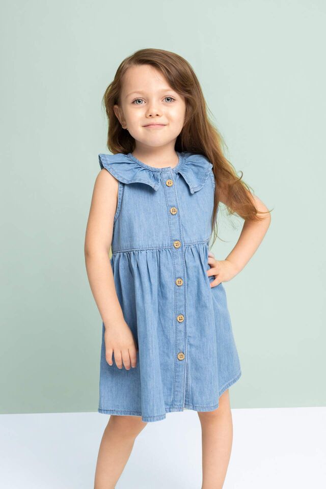 Kız Bebek Kolsuz Jean Elbise