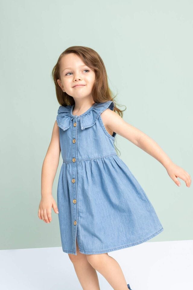 Kız Bebek Kolsuz Jean Elbise
