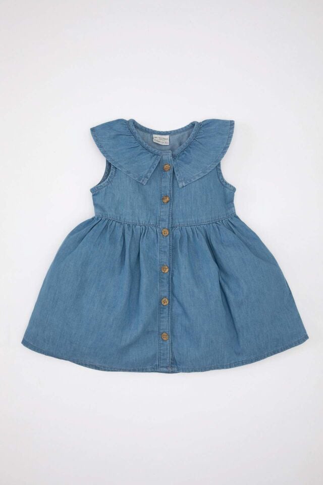 Kız Bebek Kolsuz Jean Elbise