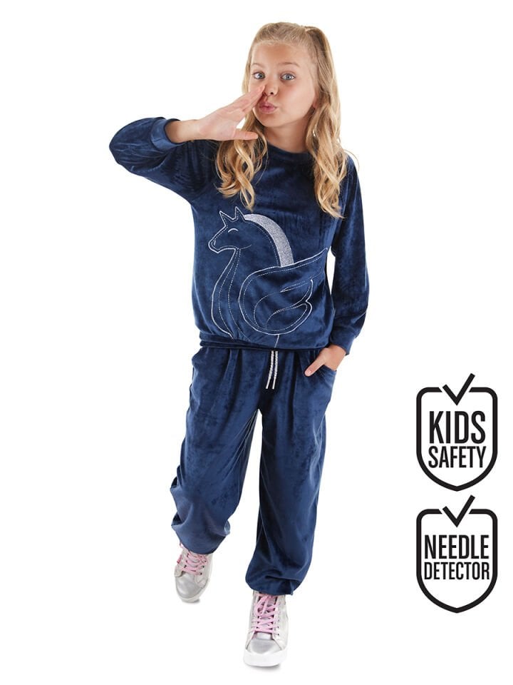 Lacivert Kadife Unicorn Kız Çocuk Eşofman Takım