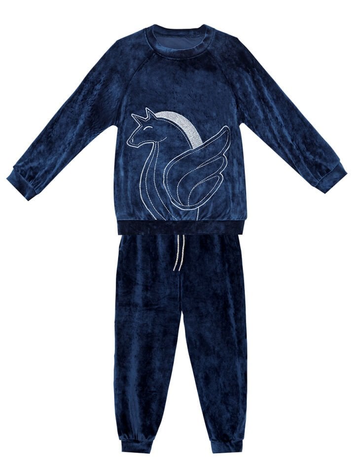 Lacivert Kadife Unicorn Kız Çocuk Eşofman Takım