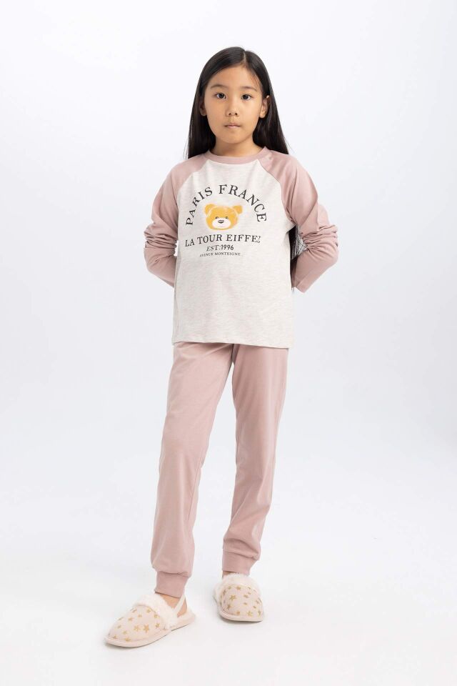 Kız Çocuk Pijama Takım Baskılı Uzun Kollu Üst Beli Lastikli Uzun Alt